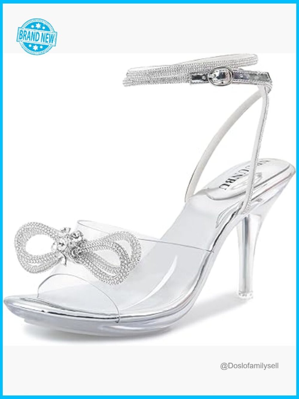 Transparent Platform High Heel Sandals Strappy Rhinestone Bow Stiletto Mules